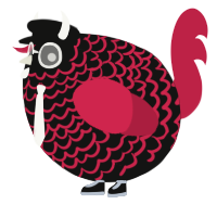 A black and crimson chicken with a lace pattern