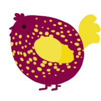 A maroon and yellow chicken with a speckle pattern
