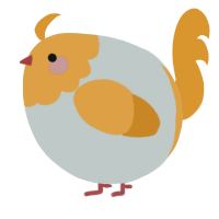 A silver and orange chicken with a head pattern