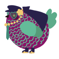 A plum and turquoise chicken with a lace pattern