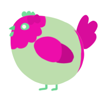 A gluppy and fuchsia chicken with a head pattern
