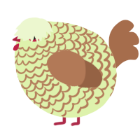 A apple and brown chicken with a lace pattern