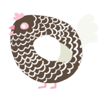 A bark and white chicken with a lace pattern