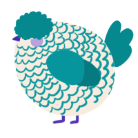 A cream and teal chicken with a lace pattern
