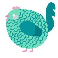 A mint and teal chicken with a lace pattern