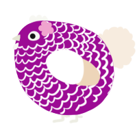 A plum and cream chicken with a lace pattern