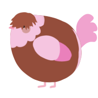 A russet and pink chicken with a head pattern