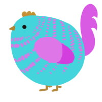A aqua and orchid chicken with a bar pattern