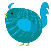 A teal and cerulean chicken with a bar pattern