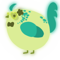 A gluppy and cerulean chicken with a neck-speckle pattern