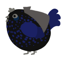 A black and navy chicken with a speckle pattern