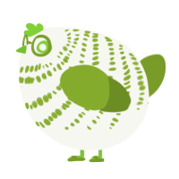 A white and chartreuse chicken with a bar pattern