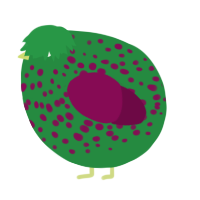 A viridian and wine chicken with a speckle pattern