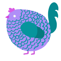 A lilac and teal chicken with a lace pattern