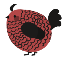 A red and sable chicken with a lace pattern
