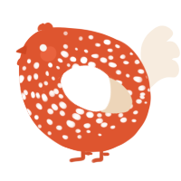 A vermilion and cream chicken with a speckle pattern