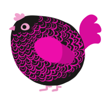 A sable and fuchsia chicken with a double-lace pattern