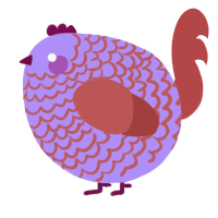 A lilac and red chicken with a lace pattern
