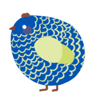 A ultramarine and lemon chicken with a lace pattern