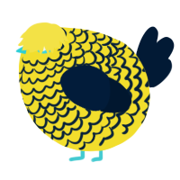 A yellow and tumblr chicken with a lace pattern