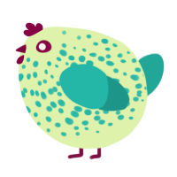 A apple and turquoise chicken with a speckle pattern