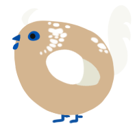 A beige and white chicken with a neck-speckle pattern