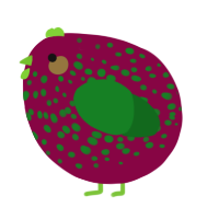 A maroon and leaf chicken with a speckle pattern