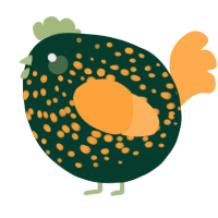 A rose and ultramarine chicken with a speckle pattern