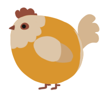 A orange and beige chicken with a head pattern