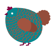 A teal and russet chicken with a lace pattern