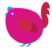 A fuchsia and crimson chicken with a lace pattern