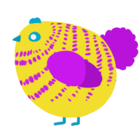 A yellow and amethyst chicken with a bar pattern