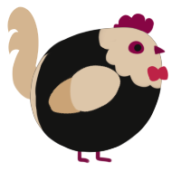 A black and beige chicken with a head pattern