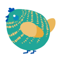 A turquoise and honey chicken with a bar pattern