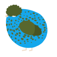A sky and olive chicken with a speckle pattern