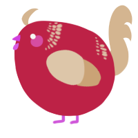 A crimson and beige chicken with a neck-band pattern