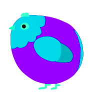 A violet and teal chicken with a head pattern