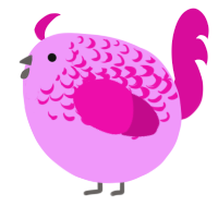 A lavender and fuchsia chicken with a half-lace pattern