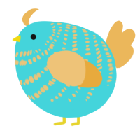 A aqua and honey chicken with a bar pattern