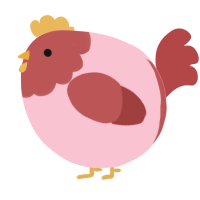 A rose and red chicken with a head pattern