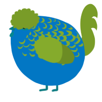 A sapphire and chartreuse chicken with a half-lace pattern
