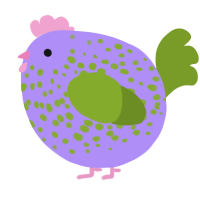 A lilac and chartreuse chicken with a speckle pattern