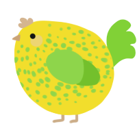 A yellow and grass chicken with a speckle pattern