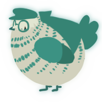 A silver and teal chicken with a bar pattern
