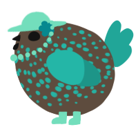 A bark and turquoise chicken with a speckle pattern