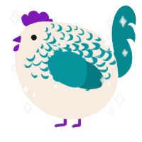 A cream and teal chicken with a half-lace pattern