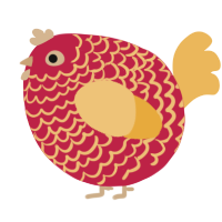 A crimson and honey chicken with a lace pattern