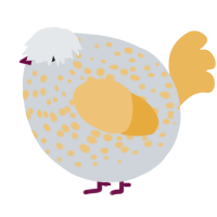 A mist and honey chicken with a speckle pattern
