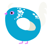 A cerulean and white chicken with a neck-speckle pattern