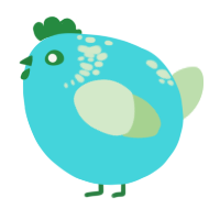 A aqua and gluppy chicken with a neck-speckle pattern